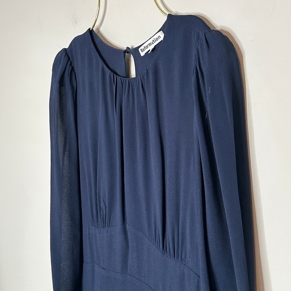 Reformation Navy Lysander Midi Dress Size 8 - Picture 9 of 12